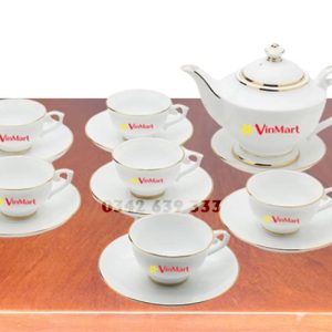 Bộ ấm chén dáng đèn thần in logo