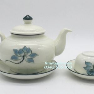 Ấm chén vẽ hoa sen men khử
