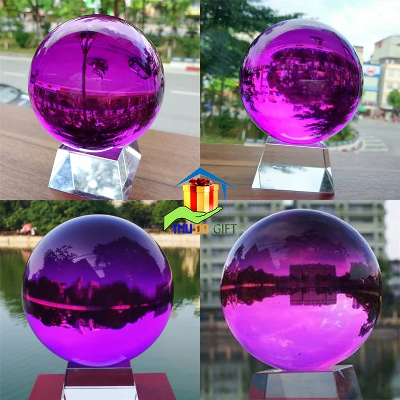 Quả cầu pha lê màu tím 2 Quả cầu pha lê phong thủy màu tím