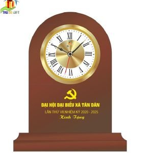 Đồng hồ bàn bằng gỗ in logo đại hội đảng