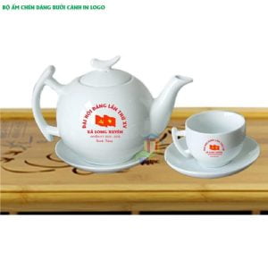 Bộ ấm chén dáng bưởi cành in logo