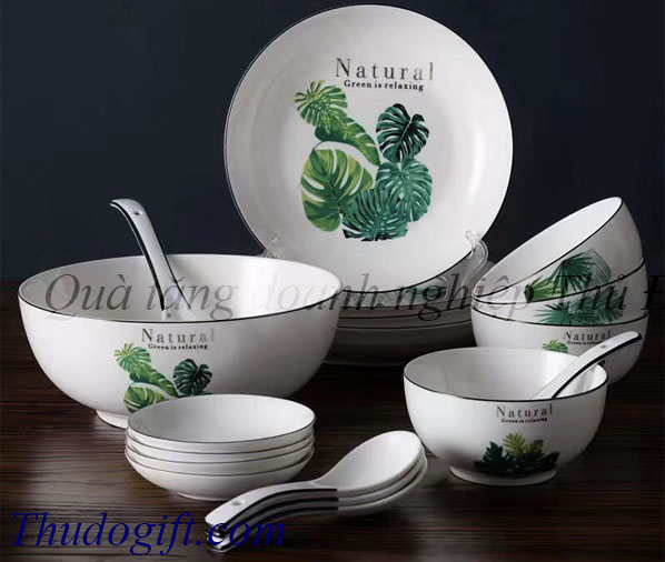 Bộ đồ ăn Bát Tràng họa tiết lá cây Bộ đồ ăn Bát Tràng họa tiết lá cây
