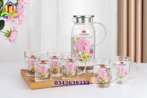 Mẫu bình hoa cao chịu nhiệt nắp inox - Bộ 6 cốc có quai