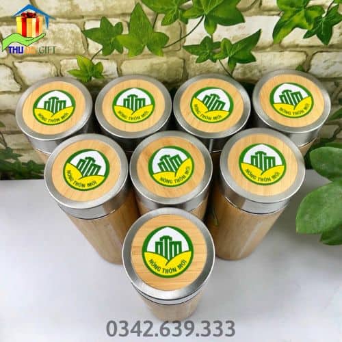 Bình giữ nhiệt vỏ tre khắc tên Bình giữ nhiệt vỏ tre khắc tên