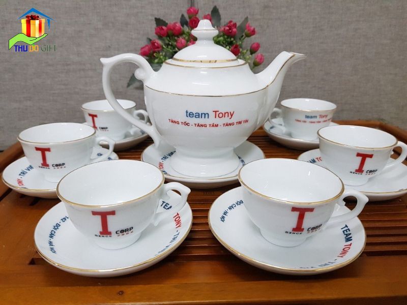 Bộ ấm trà in logo dáng đèn thần Bộ ấm trà in logo dáng đèn thần