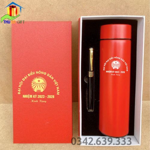 Bộ giftset bình giữ nhiệt in logo đại hội