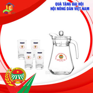 Bộ Bình Thủy Tinh In Logo Đại Hội Nông Dân đẹp