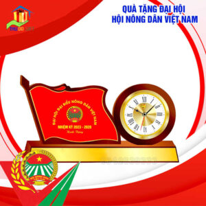 Đồng Hồ Để Bàn In Logo Đại Hội Nông Dân Đẹp