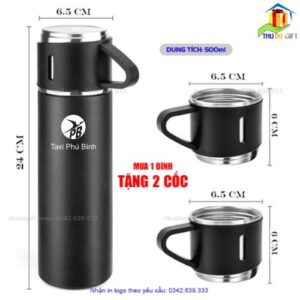 Bình Giữ Nhiệt 2 Cốc Màu Đen 2 Bình giữ nhiệt tặng 2 lắp màu đen