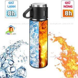Bình Giữ Nhiệt 2 Cốc Màu Đen 3 Bình giữ nhiệt nóng lạnh tặng kèm 2 lắp cốc