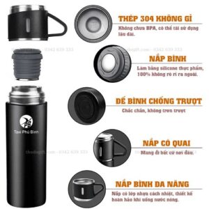 Bình Giữ Nhiệt 2 Cốc Màu Đen 4 Cấu tạo bình giữ nhiệt 2 nắp