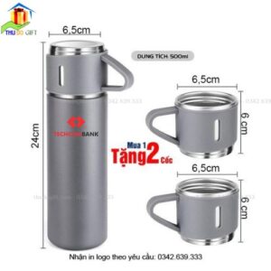 Bình Giữ Nhiệt 2 Cốc Màu Ghi 2 Bình giữ nhiệt tặng 2 cốc màu xám