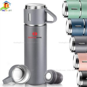 Bình Giữ Nhiệt 2 Cốc Màu Ghi 5 Nắp vặn silicone chặt không rò rỉ