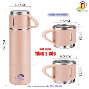 Bình giữ nhiệt 2 cốc màu hồng đẹp