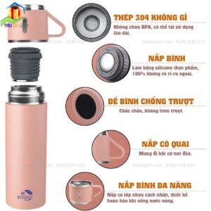 Bình giữ nhiệt 2 cốc màu hồng chính hãng