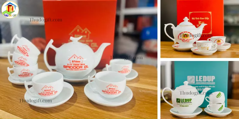 Quà Tết Doanh Nghiệp 2026: Tặng công ty, đối tác, khách hàng 10 Một số mẫu ấm chén trắng sứ in logo làm quà tặng doanh nghiệp Tết năm 2024