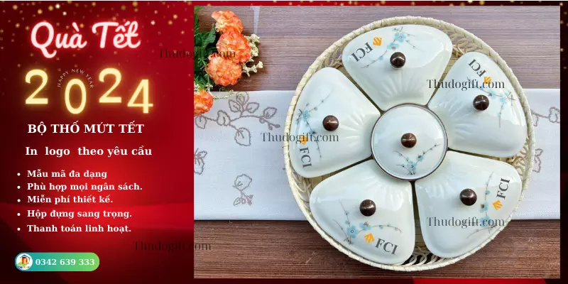 Quà Tết Doanh Nghiệp 2026: Tặng công ty, đối tác, khách hàng 20 Bộ thố đựng mứt Tết in logo theo yêu cầu