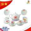 Bộ ấm chén trắng sứ in logo