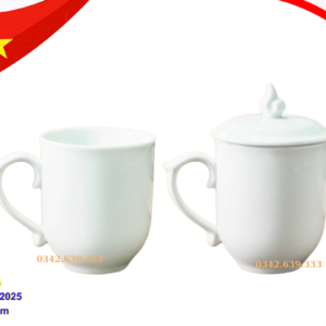 Quà Tặng Đại Hội Đảng 04: Cốc Sứ Bát Tràng Có Nắp In Logo Đại hội Đảng 3 Cốc trắng sứ Bát Tràng