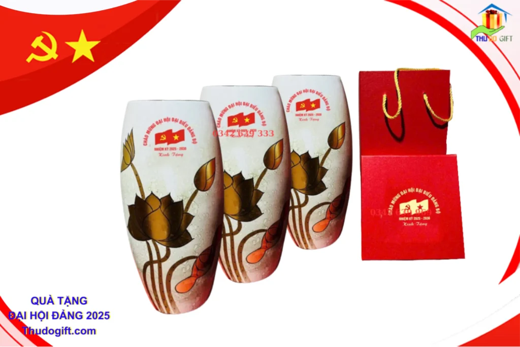 Bình hoa sơn mài in logo làm quà tặng Đại hội Đảng