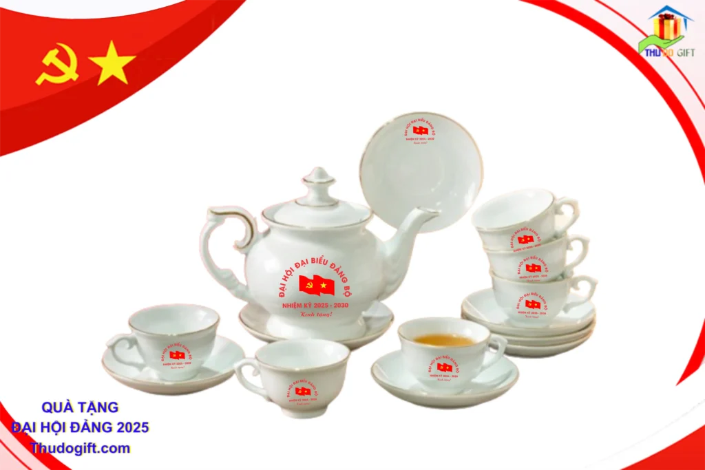 Bộ ấm chén in logo Đại hội Đảng các cấp Bộ ấm chén in logo Đại hội Đảng các cấp