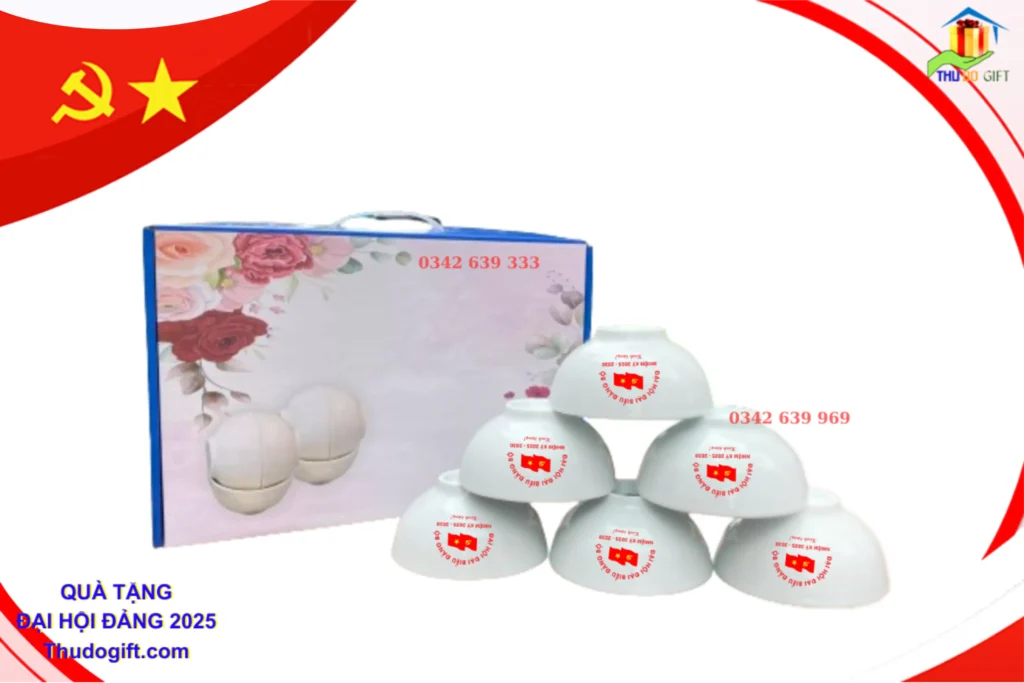 Bộ bát đồ ăn in logo làm quà tặng Đại hội Đảng Bộ bát đồ ăn in logo làm quà tặng Đại hội Đảng