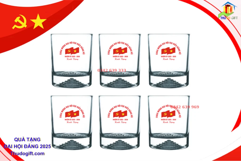 Bộ ly thuỷ tinh in logo Bộ cốc thuỷ tinh in logo làm quà tặng Đại hội Đảng