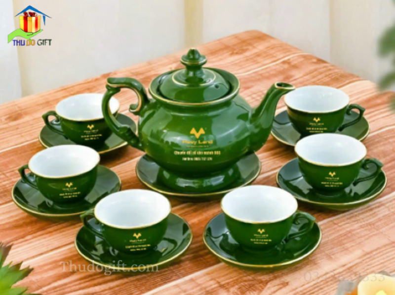 Bộ ấm trà in logo Bát Tràng Bộ ấm trà in logo Bát Tràng