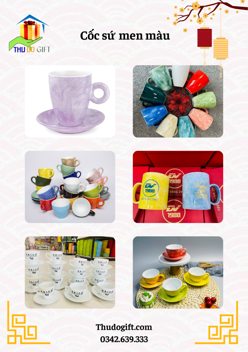 Quà tặng tết doanh nghiệp là cốc sứ men màu Quà tặng tết doanh nghiệp là cốc sứ men màu