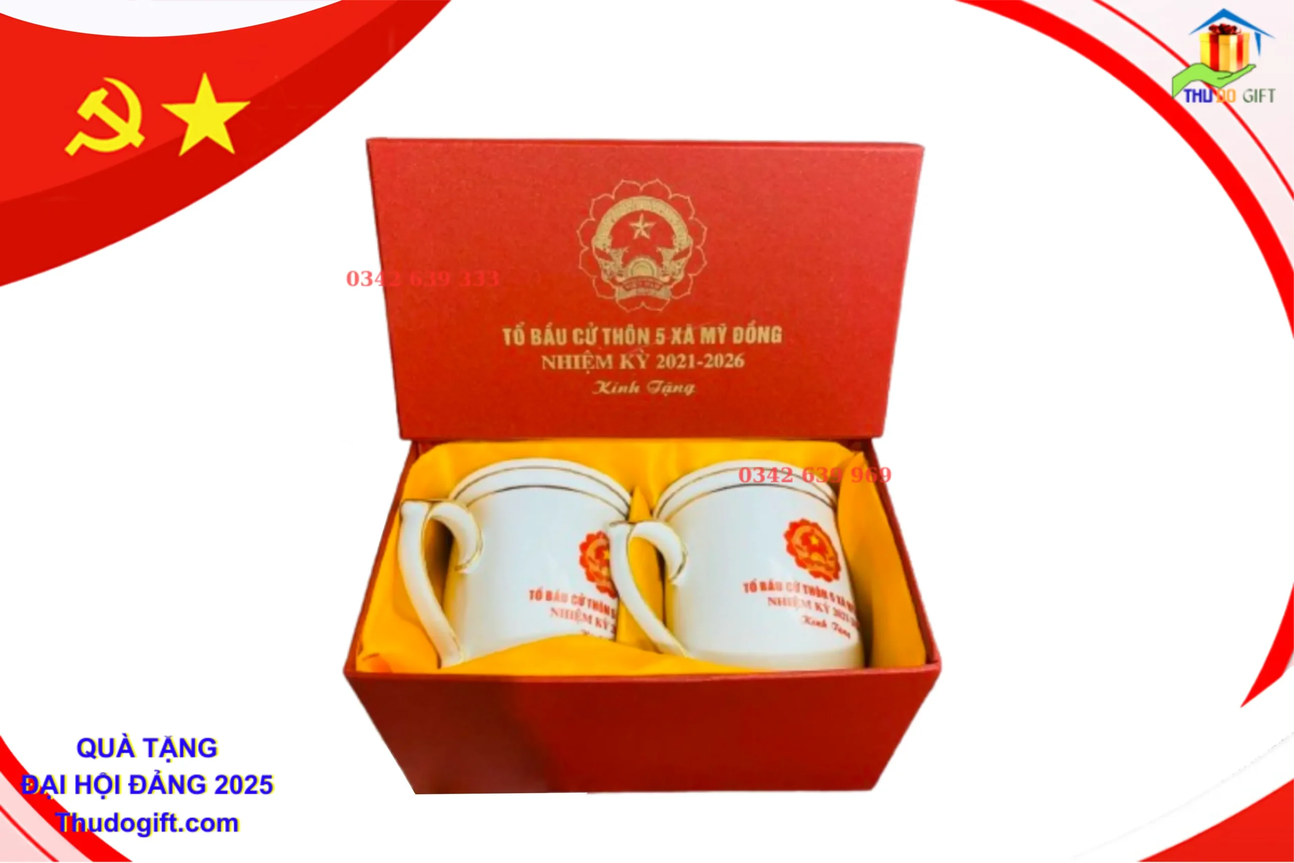 Đơn vị cung cấp Quà tặng Đại Hội tại Hưng Yên 3 Bộ cốc sứ in logo Đại hội