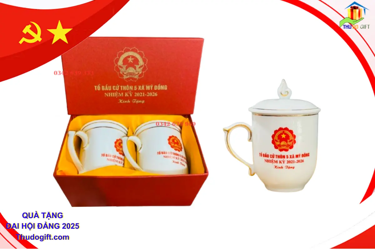 Đơn vị cung cấp Quà tặng Đại Hội tại Hưng Yên 8 Bộ cốc sứ in logo Đại hội