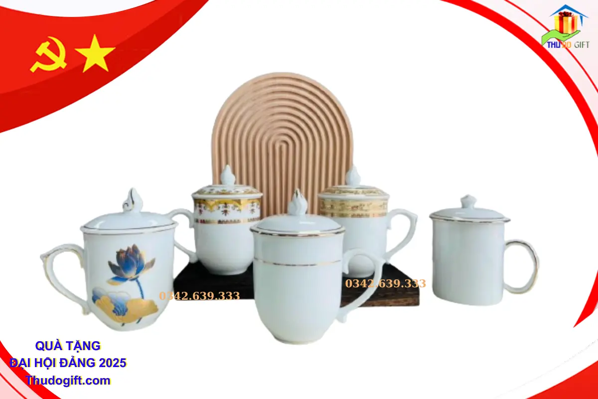 Đơn vị cung cấp Quà tặng Đại Hội tại Hưng Yên 6 Bộ cốc sứ in logo Đại hội
