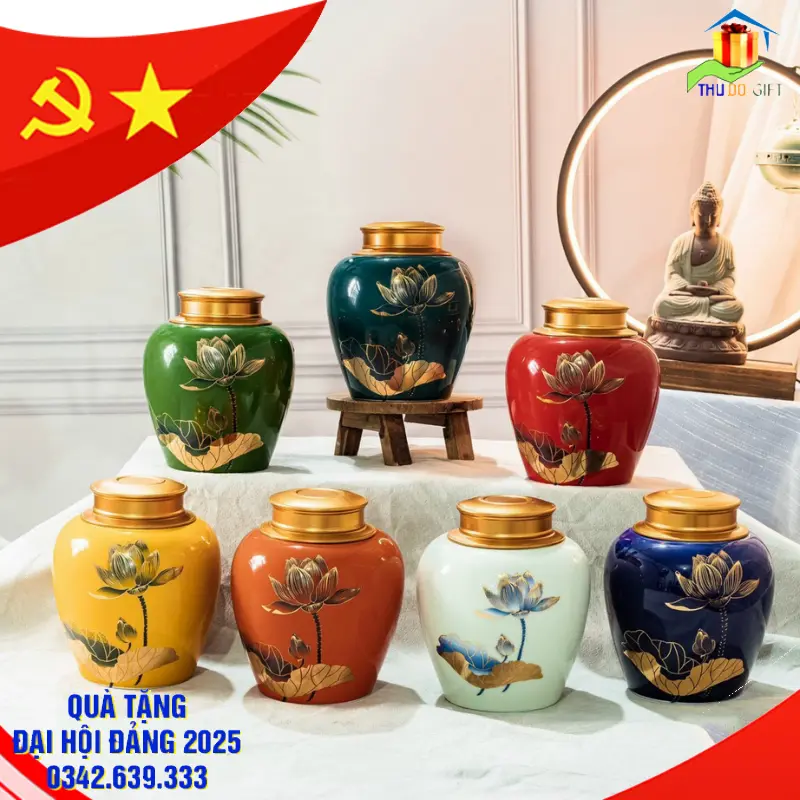 Đơn vị cung cấp Quà tặng Đại Hội tại Hưng Yên 18 Lọ đựng chè sứ Bát Tràng