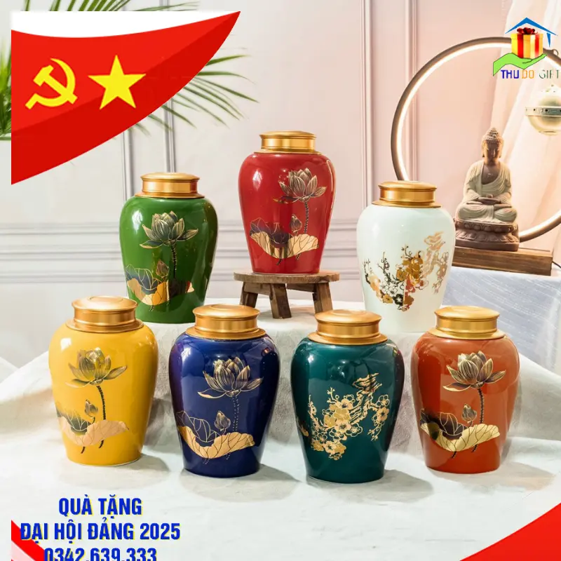 Đơn vị cung cấp Quà tặng Đại Hội tại Hưng Yên 17 Lọ đựng chè sứ Bát Tràng