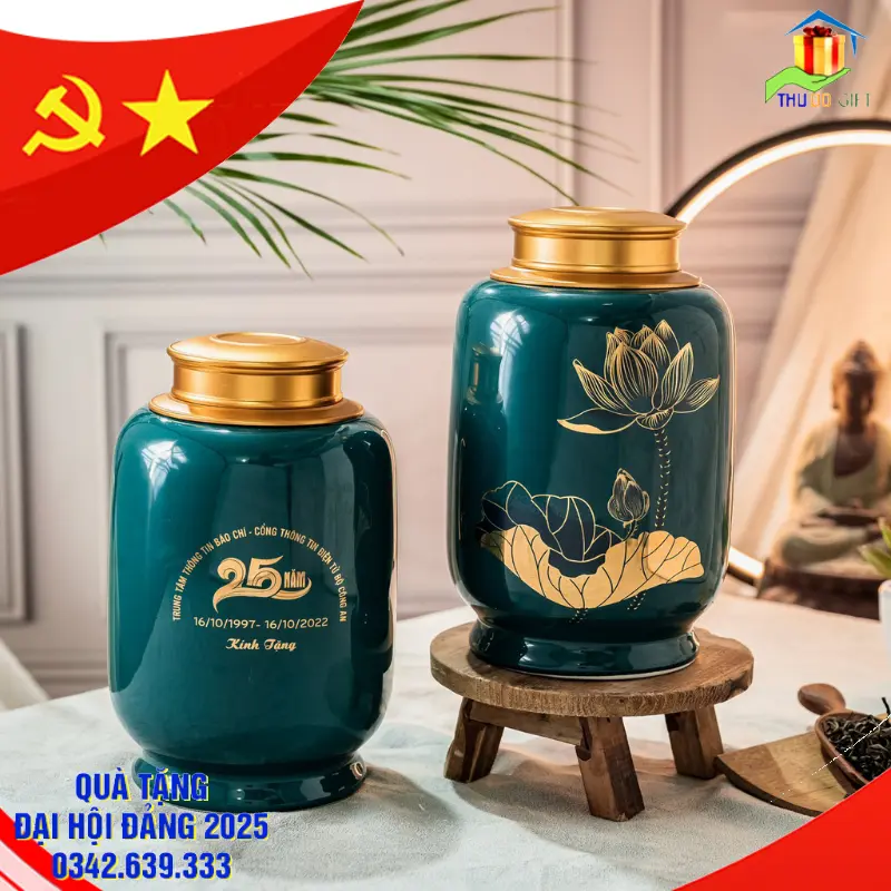 Đơn vị cung cấp Quà tặng Đại Hội tại Hưng Yên 16 Lọ đựng chè sứ Bát Tràng