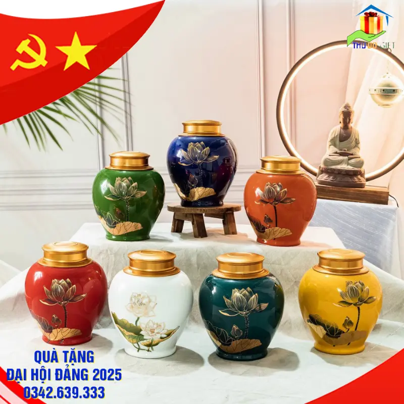 Đơn vị cung cấp Quà tặng Đại Hội tại Hưng Yên 13 Lọ đựng chè sứ Bát Tràng