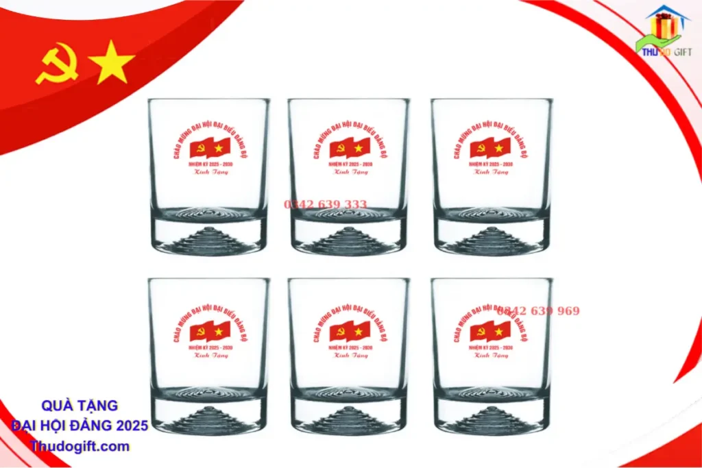 Bộ cốc thuỷ tinh in logo Đại hội Bộ cốc thuỷ tinh in logo Đại hội