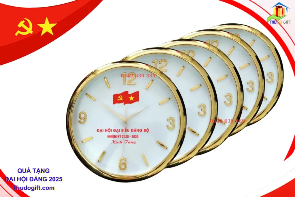 Đồng hồ treo tường in logo làm quà tặng Đại hội Đảng tại Binh Bình