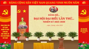 Mẫu bày trí khánh tiết Đại hội Đảng lần thứ 14 - Nhiệm kỳ 2025-2030